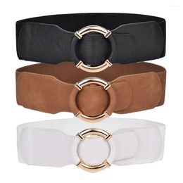 Belts Fashion Women Gold Circle Buckle Exquisite Wide Waistband Elastic Waist Strap