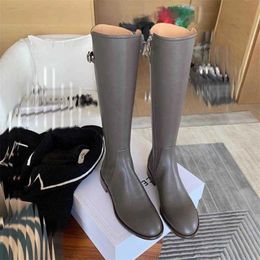 Boots Dress Shoes Spring Autumn New Style Simple Round Head Thick Heel Side Zipper Versatile Mid length Cavalier 221013