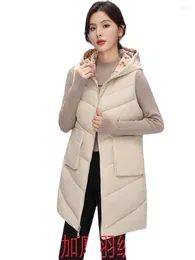 Women's Vests Down Cotton Vest Reversible Jacket Winter Mid Length Hooded Korean Version Loose Waistcoat Sleeveless Parkas Coat Z2478