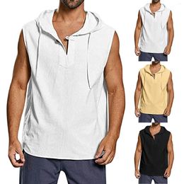 Men's Tank Tops Summer Versatile Sleeveless Fitness Sports Drawstring Solid Colour Layering Tees For Men Long Sleeve Mens Small Shirts