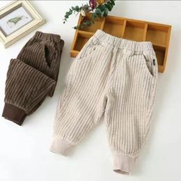 Trousers 2024 Autumn Winter Toddlers Kids Boys Thicken Warm Corduroy Pants Pure Colour Baby Children Loose Casual W279