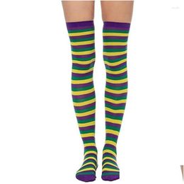 Socks Hosiery Women Mardi Gras Striped Over Knee Thigh High Long For Carnival Party Drop Delivery Apparel Underwear Womens Dhuoy