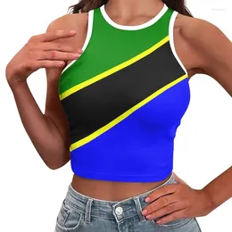 Women's Tanks Tanzania Flag Print Crop Top For Women Sexy Camis Vest Sleeveless T-shirt Streetwear Off Shoulder Female Casual Tank Tops