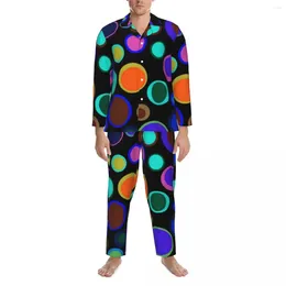 Men's Sleepwear Colourful Circles Print Pyjama Sets Autumn Rainbow Polka Dots Warm Night Men 2 Pieces Casual Oversize Home Suit Gift