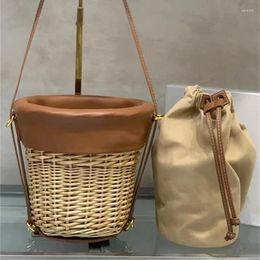 Evening Bags 2024 Summer Bamboo Woven Women's Vegetable Basket Handmade Handbag Grass French Single Shoulder Crossbody Bag