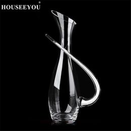 HOUSEEYOU 1000ML Elegant Crystal Glass Red Wine Decanters Aerator Container Dispenser with Diamond Decor Crafts in Handle 240119