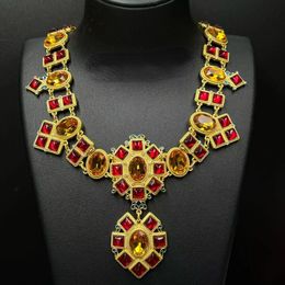 Niche Design Natural Ruby Geometric Earrings Necklace Luxury Court Style Set Jewelry, Women's Wedding Banquet Accessory