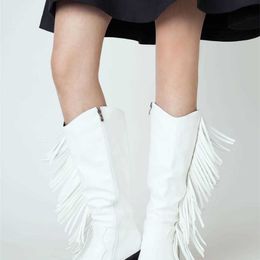 Sexy Summer Ankle Snow Boots Leather For Women Long Womens Winter New Fashion Tassel Thigh High Top Thick Heel Pointy Woman Shoes 221013