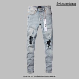 Purple jeans men's designer jeans retro water-washed worn-out distressed hip-hop street-style jeans European-style jeans long pants trendy motorcycle pants.