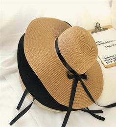 Girls Summer Cap Black Ribbon Decorate Wavy Straw Hat For Girls Children Panama Hat Kids Sun Cap Baby Beach Hats2494250