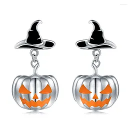 Stud Earrings 925 Sterling Silver Pumpkin Hat With Enamel Fine Jewellery For Women Friends Teen Girls Christmas Halloween Gifts