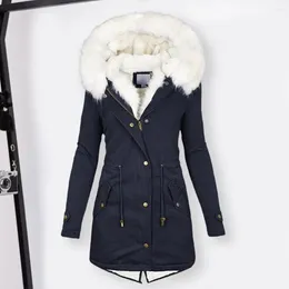 Women's Trench Coats Women Coat With Removal Faux Fur Collar Waist Drawstring Zipper Buttons Closure Jacket Mid-Length Back Split Pockets