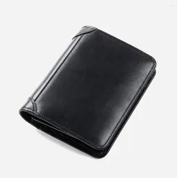 Wallets Men's Genuine Leather Ultra-Thin Short Wallet Fashionable Minimalist Tri-fold Driving License Integrated Top Layer Cowhide Money