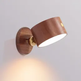 Wall Lamp Wooden USB Desk Touch Dimming LED Night Light 360° Rotating Eye Protection Atmosphere Magnetic Bedside Decor