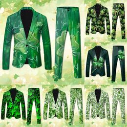 Men's Suits Mens St. Pat's Day Printed Pocket Lapel Button Suit