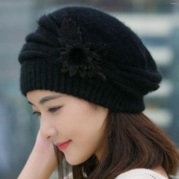 Berets Fashion Womens Flower Knit Crochet Hat Winter Warm Cap Beret