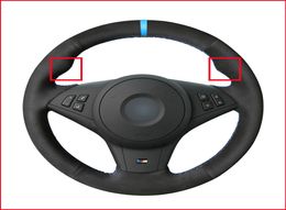 Black Suede Light Blue marker Steering Wheel Cover for BMW E60 E63 E64 Cabrio M6 2005 2006 2007 2008 2009 2010 Accessories Parts9164637