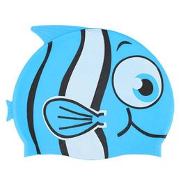 Swimming Caps Swimming Cap Swim Hat Cartoon Fish Silicone Waterproof Summer Pool Ear Protector for Girl Boy Baby Kids Children YQ240119