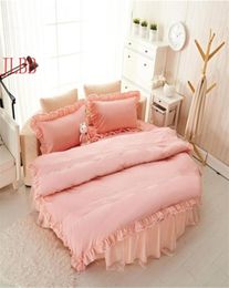 Bedding Sets Home Round Bedskirt Duvet Cover Pillowcase 100 Cotton Bed Set With Ruffles 4pcsset Princess Bedclothes 220220cm1465134