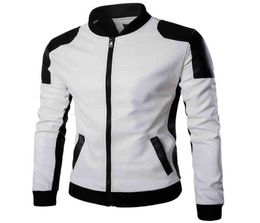 Stand Collar Pu Leather Black And White Moto Biker Jacket Male Oversize Faux Leather Patchwork Jacket Casual Jacket Men 5XL 4xl L21238347