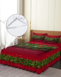 Bed Skirt Christmas Tree Pine Needles Candy Bow Elastic Fitted Bedspread With Pillowcases Mattress Cover Bedding Set Sheet