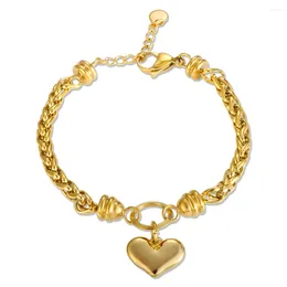Link Bracelets JINHUI Woven Chain Gold Colour Love Pendant Simple Classic Stainless Steel Bracelet Romantic Trendy For Women Jewellery Gifts