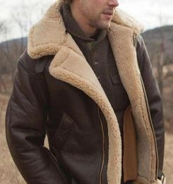 Men039s Jackets Flight Jacket Men Fur Collar Leather Brown Vintage Lambs Wool Male Winter Thicken Warm Fleece Bomber ParkasMen3189258