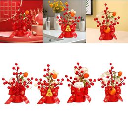 Decorative Flowers Year Decoration Artificial Bouquet Red Berry Fake Flower Bucket For