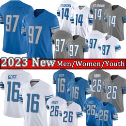 Jared Goff amon ra st brown Football Jerseys Barry Sanders Mens Stitched Youth Kids Jersey