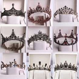 Baroque Black Crystal Round Bridal Tiaras Crowns Pageant Prom Diadem Rhinestone Veil Tiara Headband Wedding Hair Accessories