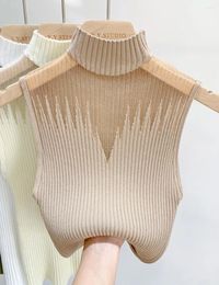 Women's Tanks Mesh Hanging Neck Semi-high Knitted Small Vest Female Undershirt Sweater Sleeveless T-shirt Short Tops