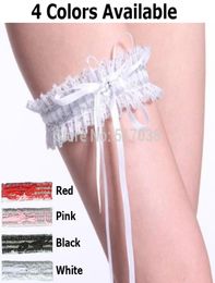 w1031 White black red pink cheap sexy Lace Bridal wedding on leg ring Garters Belt set leggings with ribbons bows rhine for women4340289