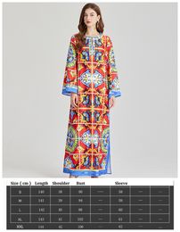 Elegant Print Casual Dress Paisley Floral Women Designer Vacation Long Sleeve Boho Maxi Dresses O-Neck Formal Event Party Plus Size Woman Clothes Ballgown OUCZ
