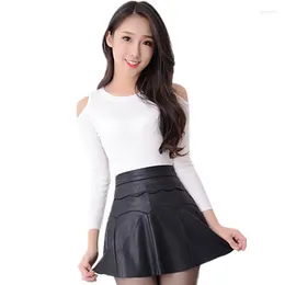 Skirts 2024 Fashion High Waist Pu Leather Skirt Slim Hip Pleated Short Female Skorts Plus Size LCY217