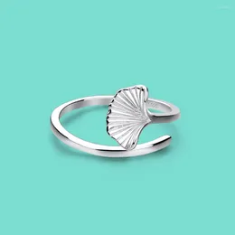 Cluster Rings Sweet 925 Sterling Silver Shiny Finger Personality Trendy Ginkgo Leaf For Women Party Jewellery Daily Gift