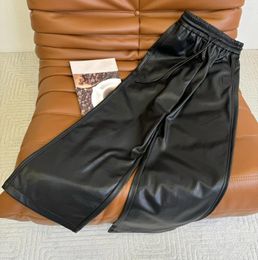 Women's Pants Elastic Waist Leather Lining Padded Design Casual Fashion 2024 Fall 1118