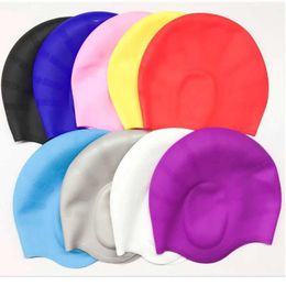 High Quality Silicone Cap With Ear Cover Durable Pure Colour Swim Caps For Men Women Surfing Diving Swimming Accessories YQ240119