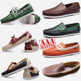 GAI GAI GAI Designer Shoes Top Quality Designer Men Loafers Slip-on Genuine Leather Mens Dress Shoes Black Brown Moccasin Soft Bottom Driving Shoe Size 38-45