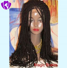 Gorgeous Fully hand braided 360 lace Frontal box braided wig color blackdark brownburgundy synthetic lace front wig for black wo9607906