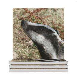 Table Mats Badger Portrait - Meles Ceramic Coasters (Square) Tea Cup Holder For The Kitchen Accessories Creative Kawaii