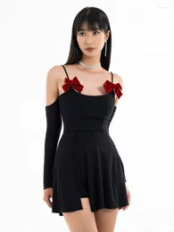 Casual Dresses 2024 Sweet Y2k Aesthetic Sexy Korean Chic Fashion Bow Women Dress Slim Oversleeve All Match Elegant Vestido De Mujer