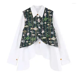 Women's Blouses EWSFV 2024 Autumn Fashion Women Irregular Shirt Waistcoat Vest Suit Korean Style Mid-Length Design Sense Two-Piece Set