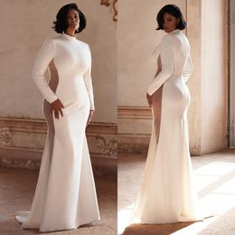 Milla Nova Mermaid Dresses Plus Size for Black Girl High Neck Wedding Dress Long Sleeves Illusion Side Wedding Bridal Gowns