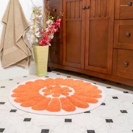 Carpets Chesapeake Bursting Flower 2pc White & Coral Round Bath Rug Set (24" 30")