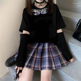 Women's T Shirts Gothic Egirl Patchwork Long Sleeve Kawaii T-shirt Sexy Tops Tee Y2k Casual Korean Style Ropa