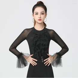 Stage Wear 2024 Latin Dance Tops Clothes Women Waltz Blouse Sexy Ballroom Leotard Long Sleeves Modern Rumba Salsa Practice Costumes