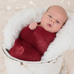 Blankets Christmas Gift Soft Baby Wraps Born Props Stretchy Hand Knitted Infant Po Shoot Swaddle Pography Accessories