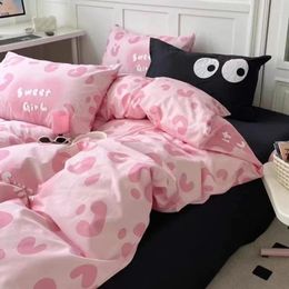 Bedding Sets Ins Cute Pink Set Bed Sheet Polyester Flat Pillowcases Kawaii Home Textile For Girls Kids Linen