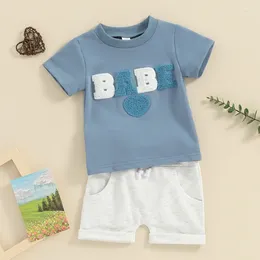 Clothing Sets Baby Boy Girl Summer Outfits Short Sleeve Crewneck Letters Heart Embroidery Print Tees Shorts Set Infant Suit