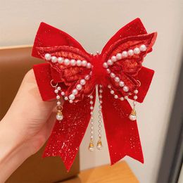 Children's Red Clip Bow Headpiece Little Girl's Internet Princess Chinese New Year Celebration Hair Accessories